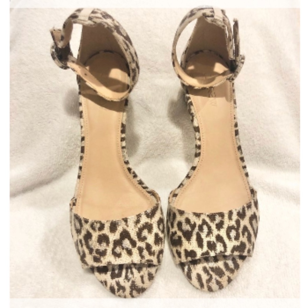 J. Crew leopard print ankle strap wedge sandals.  Size 7